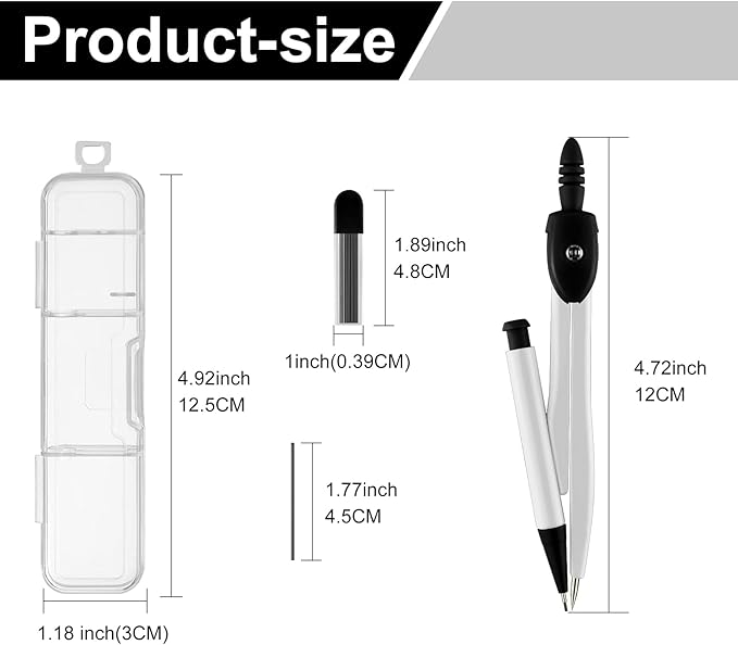 50 Packs Basic Geometry Compass In Bulk,Mechanical Pencil Desiged with Etra Lead,Student Drawing Tools Compass Math Compass Set (black and white)
