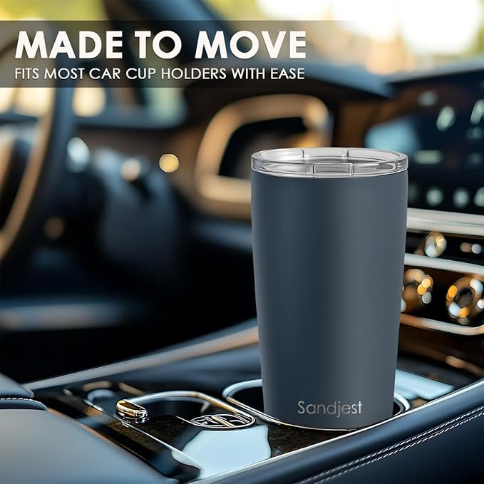 SANDJEST Stainless Steel Tumbler 20 oz, Double Wall Vacuum Insulated Mug with Lid, Travel Coffee Cup for Women Men Friends, Birthday Christmas (Deep Sea Blue)