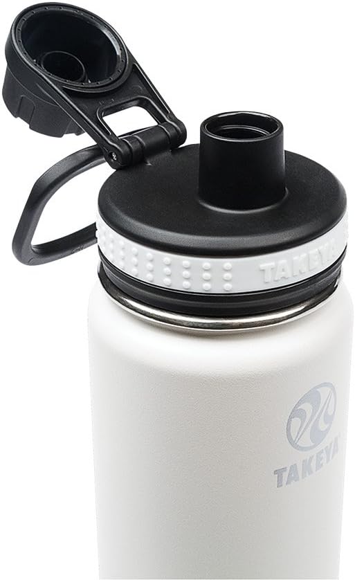 Takeya Originals 18 oz Vacuum Insulated Stainless Steel Water Bottle - Leakproof & BPA-Free Spout Lid - Keeps Drinks Cold 24 Hrs/Hot 12 Hrs - Double-Wall Design - Ideal for Active Lifestyles, White