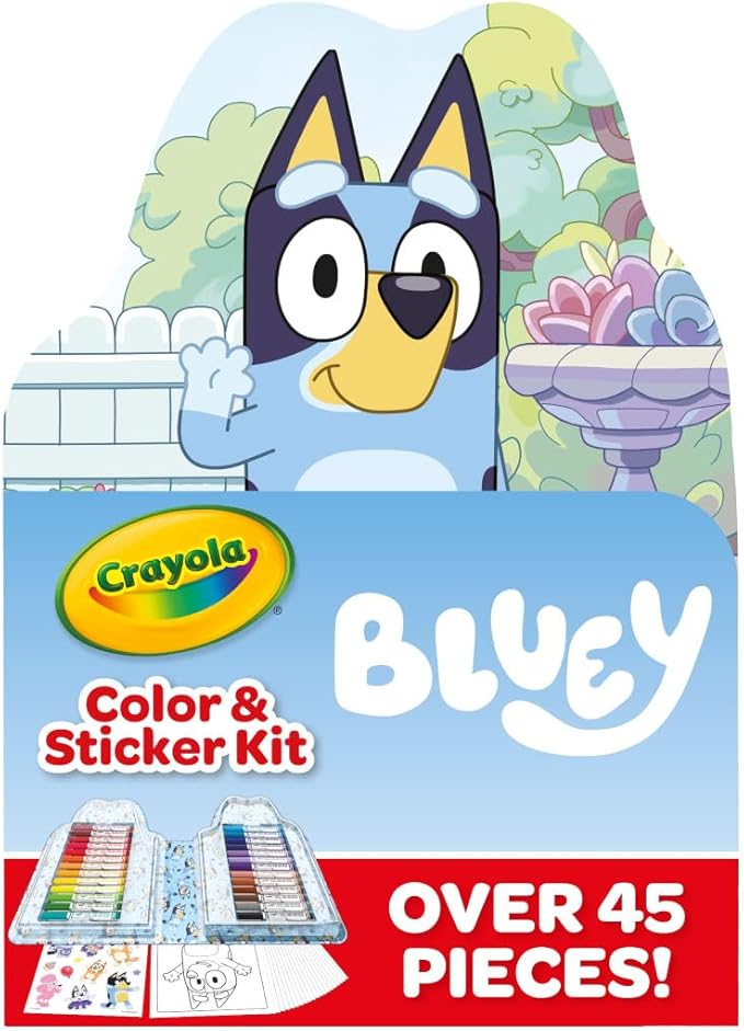 Crayola Bluey Art Kit for Kids (45pcs), Bluey Coloring Book Pages & Stickers for Kids, Arts & Crafts Set, Toys for Girls & Boys, Gift, 4+