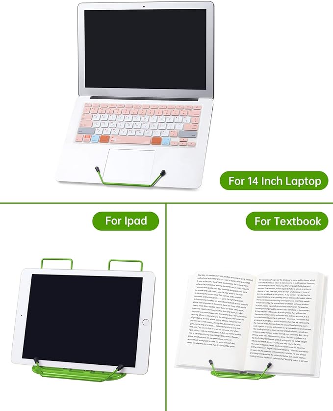 Honagu Book Stand for Reading, Adjustable Reading Rest Book Holder, Documents Holder, Sturdy Typing Stand for Recipes Textbooks Tablet Music Books (Green)