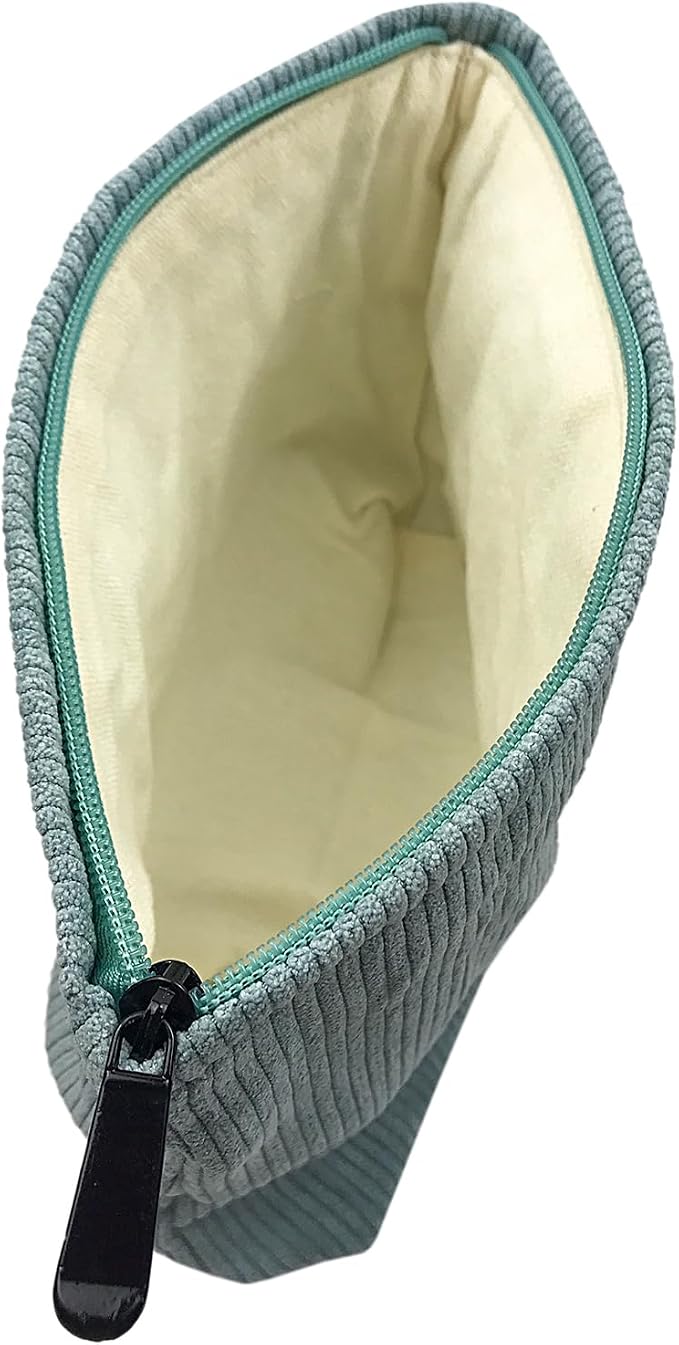 GUTGNK Corduroy Ladies Cosmetic Bag, Large Capacity Canvas Cosmetic Bag Travel Toiletry Bag Accessories Organizer, Light Blue Gray