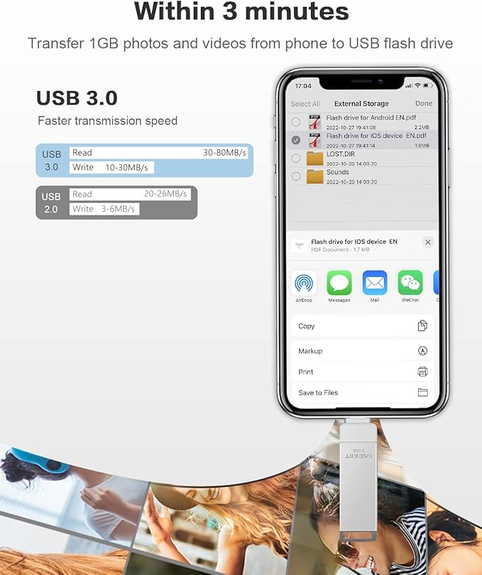 MFi Certified 512GB Flash Drives 3.0 High Speed 3ni1 USB Stick External Storage Compatible for iPhone/PC/iPad/Android/More Devices for Photos and Videos Transfer Storage Backup(Silver)