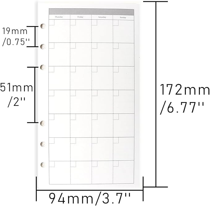 NatSumeBasics A6 Refills Paper 3.5" x 6.5" Undated Monthly Binder Planner Inserts 90 Sheets 6 Holes Pocket Notebook Papers for Personal Travel Journal Diary (2 A6 Monthly)