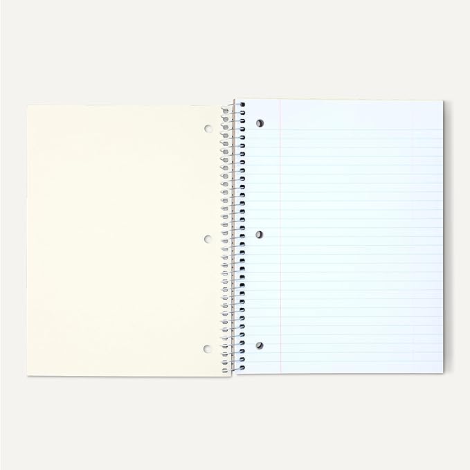 Amazon Basics Wide Ruled 3-Subject Spiral Notebooks with Pocket Dividers, 150 Sheets, 10.5" x 8", Assorted Primary Colors, 3-Pack