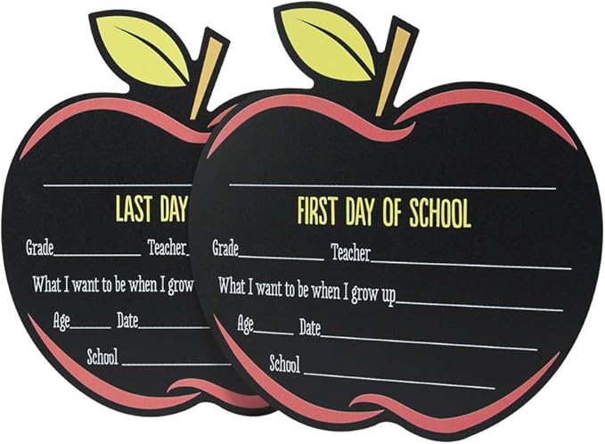 Apple First and Last Day of School Reusable Chalkboard Sign Set/Back to School Photo Prop/Teacher Classroom Picture Board 12" x 12.5"