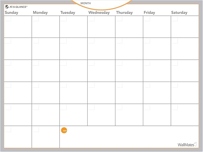 AT-A-GLANCE AW502028 WallMates Self-Adhesive Dry Erase Monthly Planning Surface, 24 x 18