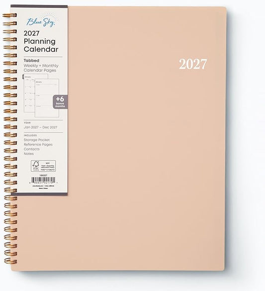 Blue Sky 2027 Weekly and Monthly Planner Calendar, Includes January 2027 - December 2027, 8.5" x 11", Flexible Cover, Wirebound, Laminated Tabs, Storage Pocket, Enterprise Blush Pink