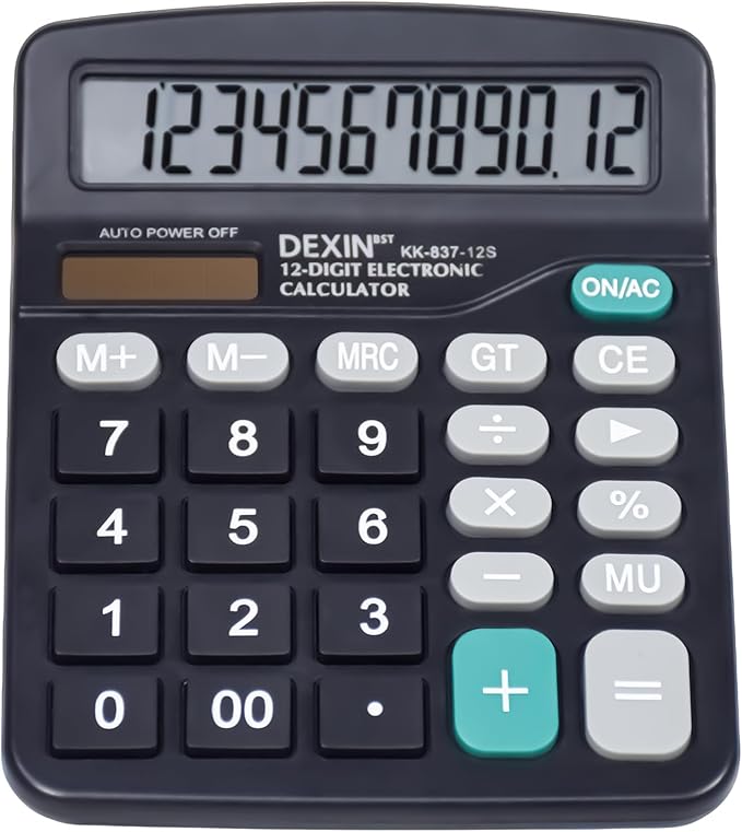 SAYEEC Desk Calculator, 12 Digit Desktop Calculator with Large LCD Display & Sensitive Button, Dual Solar Power & Battery, Standard Office Calculators Basic Function Calculators for Home School, Black
