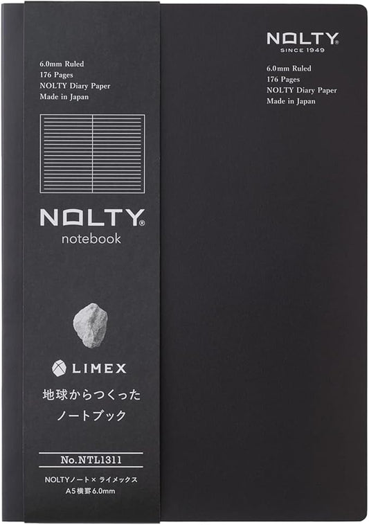 NOLTY NOTE × LIMEX, A5 Ruled Line Notebook, 6.00mm, 176 Sheets, Granite Black, NTL1311