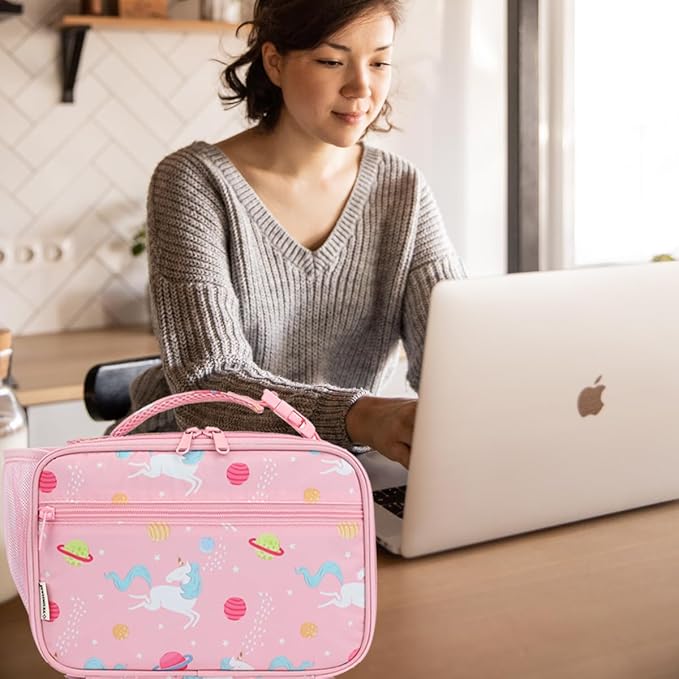 GYEUKHAM Insulated Lunch Box for School, Thermal Reusable Durable Freezable Lunch Bags for Kids Boys Girls Men Women - Small Soft Cooler Portable Lunch Tote Kit for Work Picnic Travel,Pink Unicorn