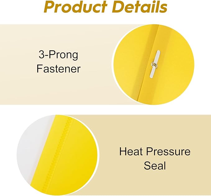 6-Pack Plastic Folders with Pockets and Prongs,2-Pocket Folders with 3 Fasteners, Holds 8-1/2" x 11" Paper for School/Office/Home, Yellow