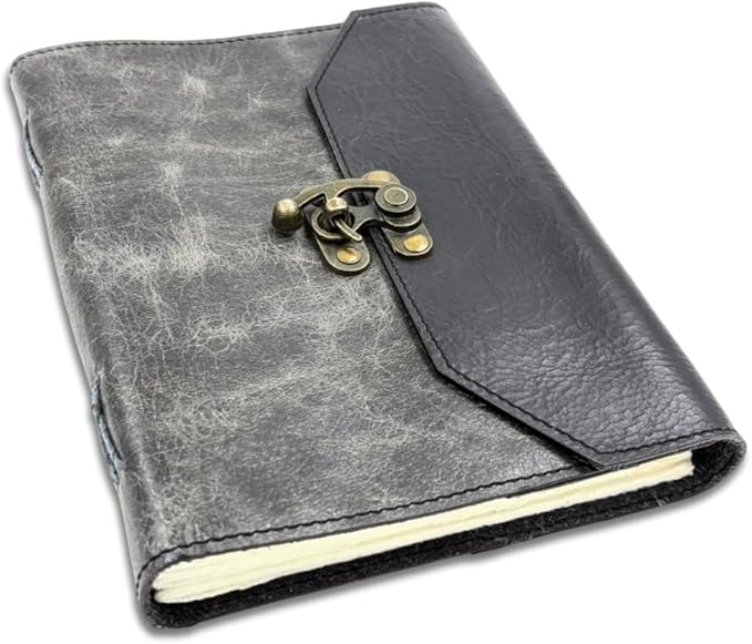 Leather Journal Notebook Recycled Notebook with Antique Metal Closure 200 Unlined Cotton Pages Notebook 125 GSM 6X8inch, Gift for Writer