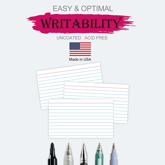 WritePads Index Cards Bulk, 2400 Flash Cards (24 Packs of 100), Wide Ruled Notecard, Blank Back Note Cards, Lined Flashcards for Studying School Home and Office, Made in USA (4x6)