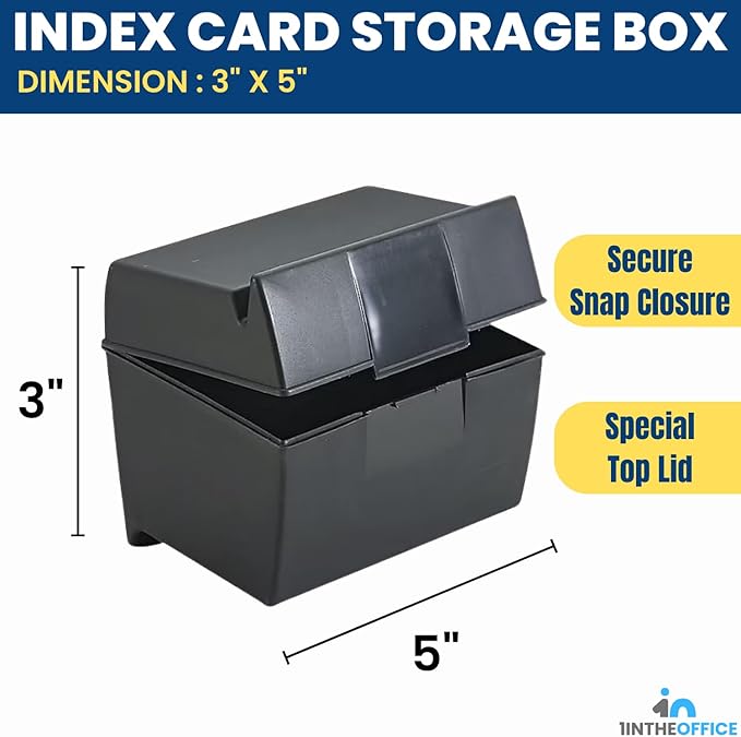 1InTheOffice Index Card Holder 3x5, & 100 pcs Index Cards Ruled Color Coded Assorted Color, Index Cards Storage Box 3x5 (Combo)