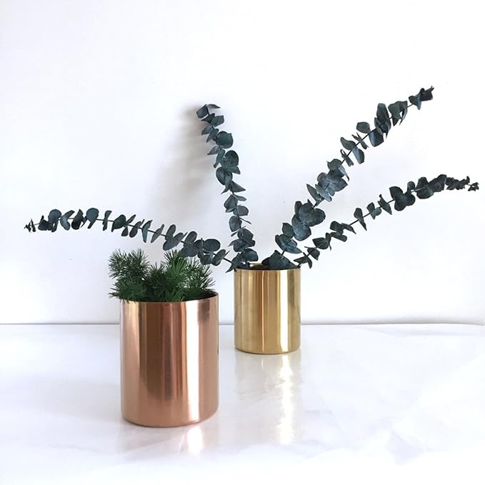 Rose Gold Pen Holder Glossy Stainless Steel Pencil Cup for Desk Organizers Multi Use Makeup Brush Holder Flower Vase Mini Pot Decor