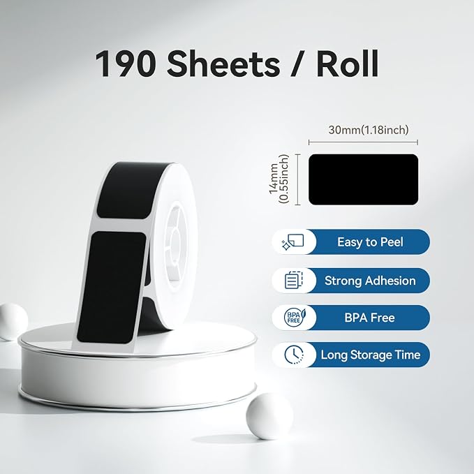 NIIMBOT Thermal Transfer Labels 0.55''x1.18'', Only for N1(B18) Label Maker | 14mmx30mm, 190 Labels/Roll, PET Material, Waterproof and High-Temperature Resistance, Long Storage Time, Black