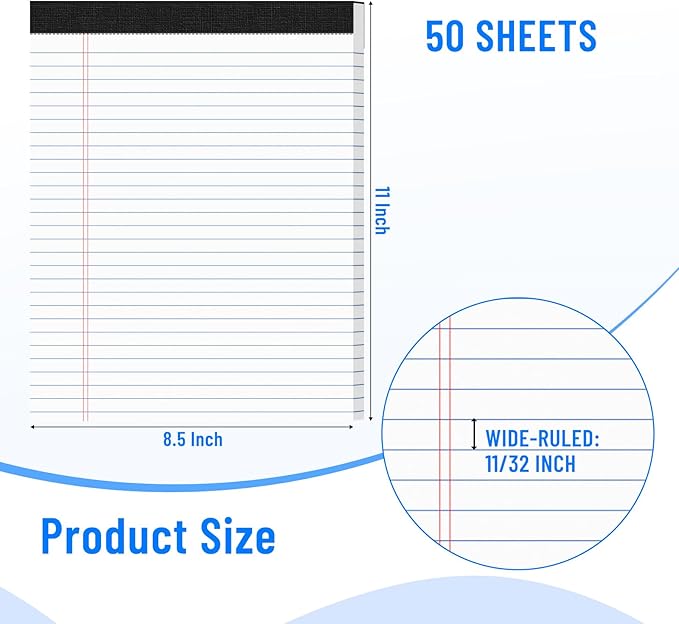 2pcs Legal Pads 8.5 x 11, Notepads 8.5 x 11 Inch, White Note Pads Clear Print Writing Pads of Paper, Memo Pads , Perforate Legal Notepads Paper , Wide Ruled Lined with Sturdy Back,50 Sheets/Pack