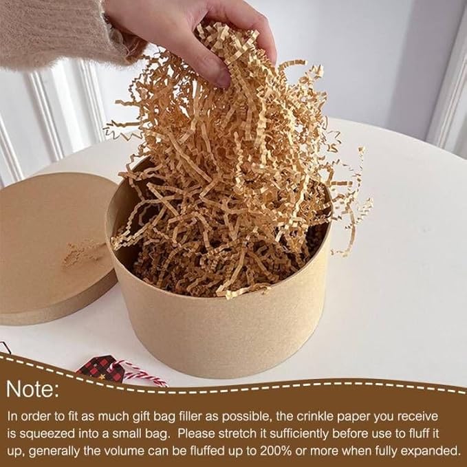 LYARCHTE Crinkle Paper Filler 5.2 oz, Crinkle Cut Paper Shred Filler Shredded TissueRaffia Grass Paper for Gift Basket Packing Bag Filler (Kraft)