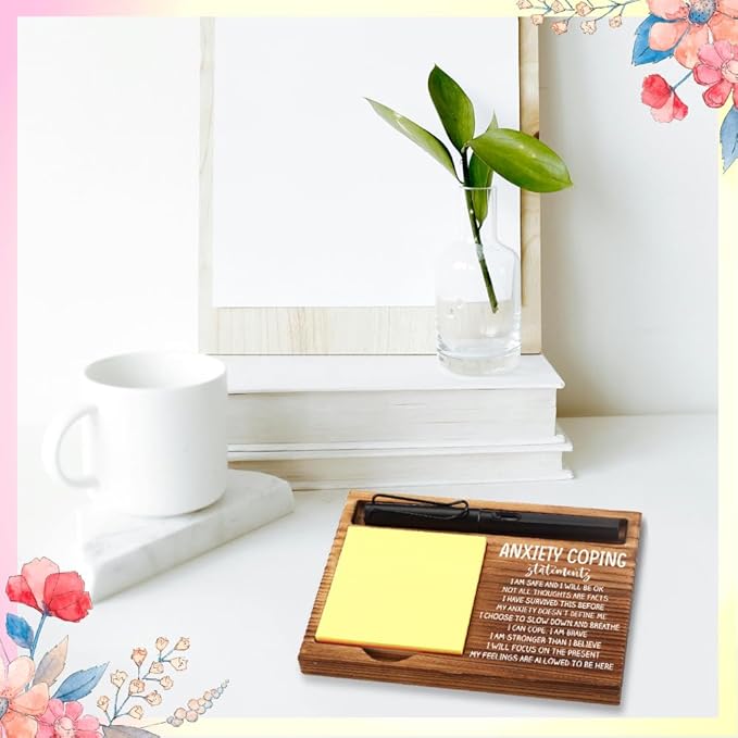 Positive Energy Office Gifts for Women, Positive Energy Gift, Positive Energy Desk Decor Thank You Gifts for Therapy, Wooden Notepad Pen Holder With Appreciation Quotes,16.5 x 12 x 1.5 cm,XXN22