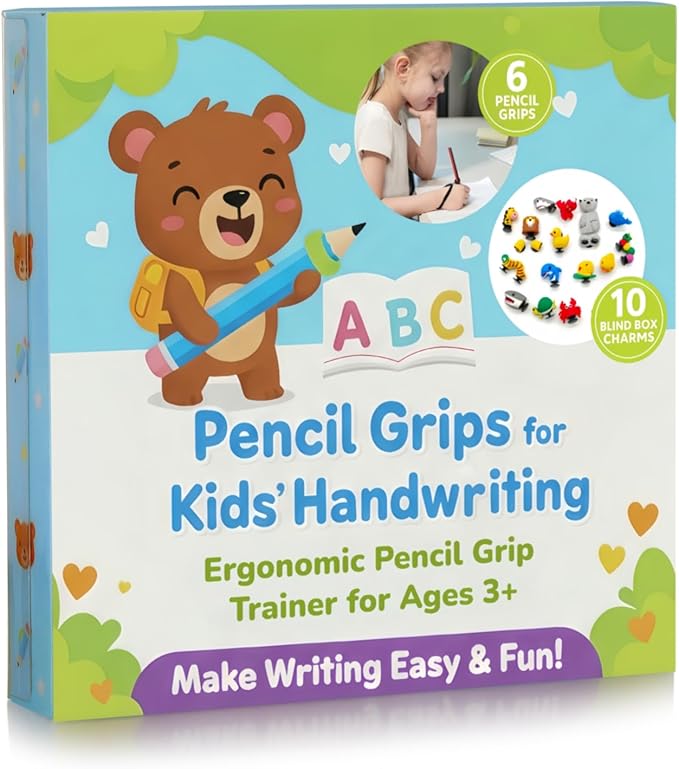 Pencil Grips for Kids Handwriting – 6PCS Ergonomic Pencil Grip Trainer for Toddlers 3-5 – Preschool Writing Aid for Left & Right Hand – Tripod Grip Corrector for Early Learning Tools