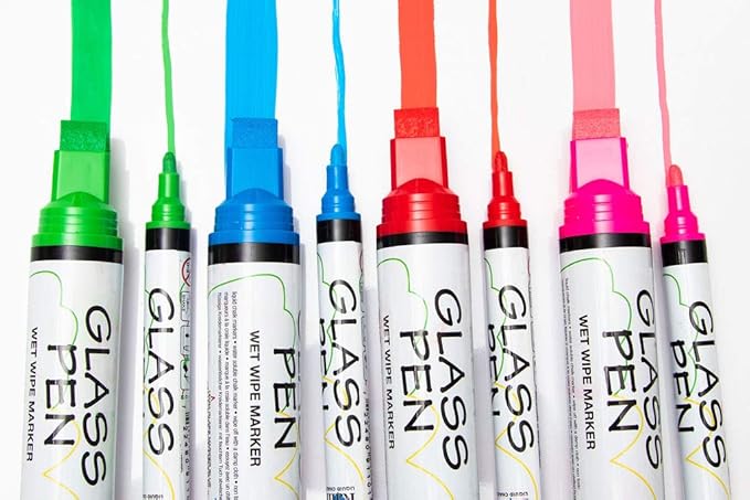 Glass Pen Window Marker: Liquid Chalk Pens for Glass, Whiteboard Markers with Washable Paint - Graduation, Car Windows, Mirror Pen, Storefront, Wedding, Parade, Party & Holiday (Blue, Jumbo Tip)