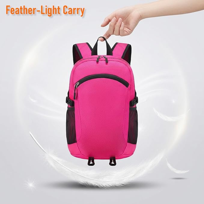Lightweight Hiking Backpack 18L Packable Foldable Small Daypack Collapsible Travel Bag Water-Resistant for Women (Magenta)