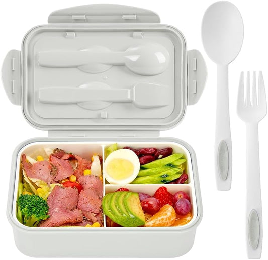 Bento Boxes for Adults - 1100 ML Lunch Box Container For Kids Women With Built-in Spoon & Fork - Durable for On-the-Go Meal, BPA-Free and Food-Safe Materials（White）
