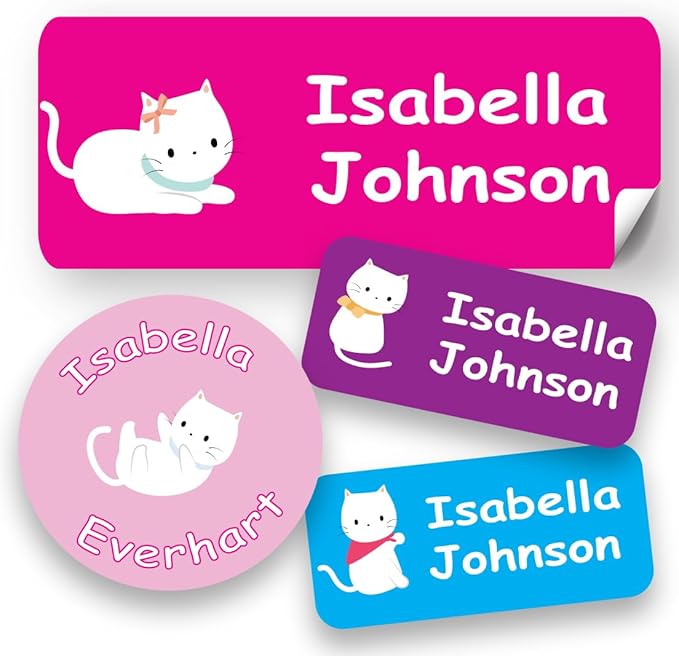 120-ct Personalized Waterproof Name Labels – 3-Line Custom Stick-On Tags for Daycare & Camp – Dishwasher-Safe, Cute Pastel Designs, Pre-Cut