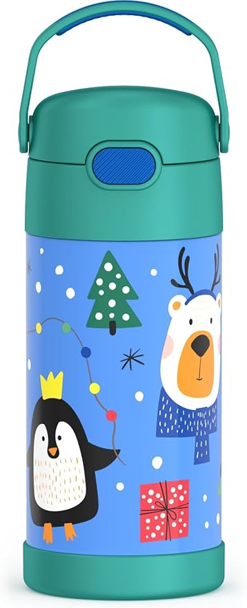 THERMOS FUNTAINER Water Bottle with Straw - 12 Ounce - Kids Stainless Steel Vacuum Insulated Water Bottle with Lid, Penguin