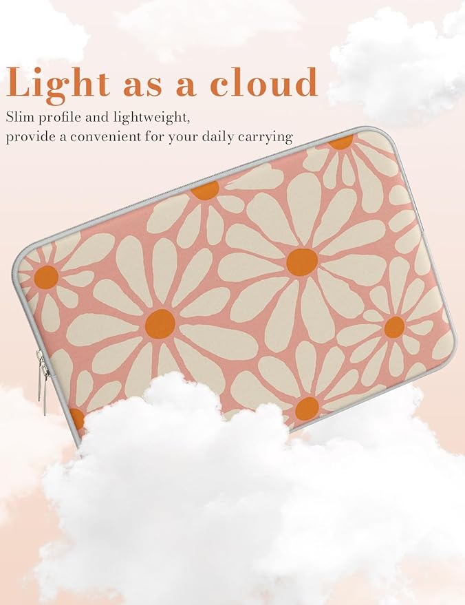 iCasso Laptop Sleeve 13 inch for MacBook Air 13-13.6 inch, Chic MacBook Neo/Pro 13 inch case, Slim Protective Travel Carrying Case for MacBook Pro 14 inch, Chromebook, HP, Dell, Orange Daisy