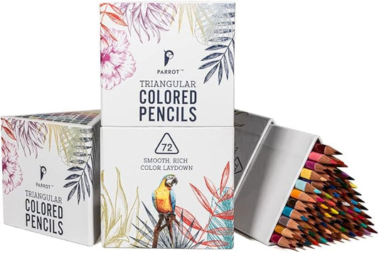 PARROT Premier 72ct Wooden Colored Pencils, Soft Core, Triangular-Shaped, Pre-Sharpened, for Artists, Adult & Kids Coloring Book, Perfect for Drawing, Coloring, Blending, and Shading