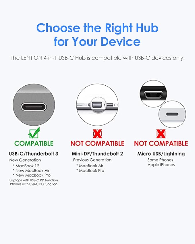 LENTION USB C Hub 4-in-1 with 100W PD, Type-C Multiport Adapter for 2016-2026 MacBook Pro/Air(M1-M5), iPad, Surface, ChromeBook, Aluminum Travel Hub for iPhone 15-17 (C13, Rose Gold)