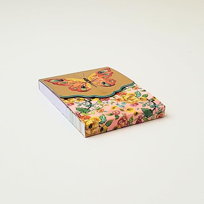 Punch Studio Flip-Top Pocket Notepad 3" x 4", For Daily Notes or Notes on-the-go, 75 Illustrated Sheets with Gold Foil Accents, Gems & a Magnetic Closure - Orange Butterfly (45907)