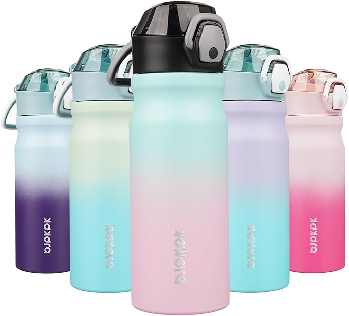 BJPKPK 18oz Insulated Water Bottle with Straw Stainless Steel Double Wall Water Bottles BPA Free Leak Proof Thermal Flask with Lockable Flip Lid and Soft Silicone Spout,Bubble Gum