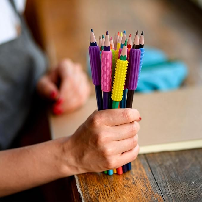 Sequiay 12 Pcs Pencil Grips Handwriting, Textured Silicone Pencil Grip - ADHD Tools, Helps Ease Autism, Anxiety, and Stress (6 Colorful)