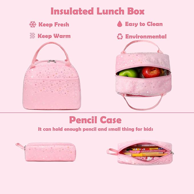 Kimwadalh School Backpack for Girls, Backpack with Lunch Box Pencil Case for Preschool Elementary High School Girls Boys