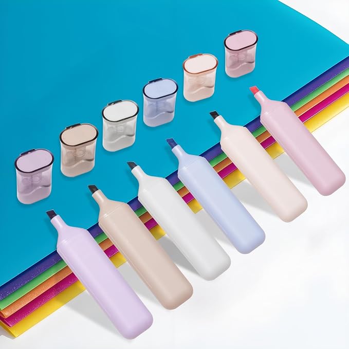 Pastel Highlighter Set, Chisel Tip, Tank Style, 6 Pack Morandi Colors, Cute No Bleed Bible Highlighter, with Large Ink Reservoir for Extra Long Marking Performance, Back to School Supplies