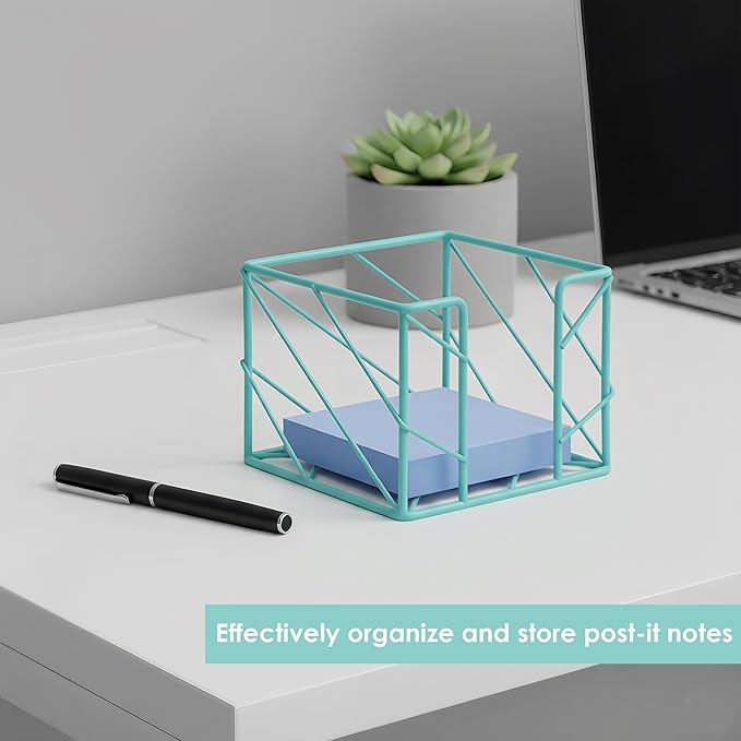 Desktop Organizer - Multi-Functional Sticky Note Holder, Memo Note Cube for Office & Home, School, Desk Supplies (Cyan)