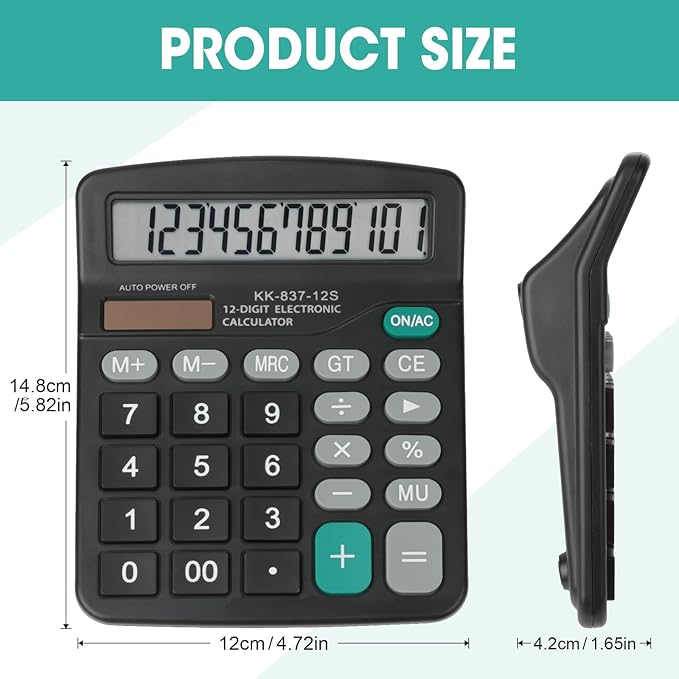 2 Pcs Calculator with Large LCD Display, 12 Digits Calculators Desktop, Solar and Battery Dual Power, Desk Calculator