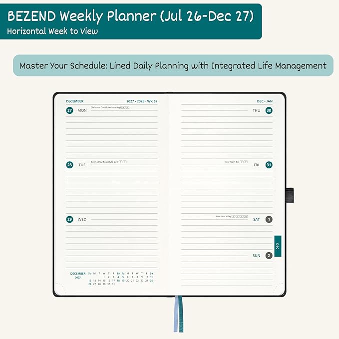 BEZEND Pocket Planner 2026-2027 Weekly and Monthly (3.75" x 6.75" Slim Size) 18-Month Academic Calendar Notebook (Jul 26-Dec 27), Ideal for Students & Professionals, PU Leather Hardcover -Olive
