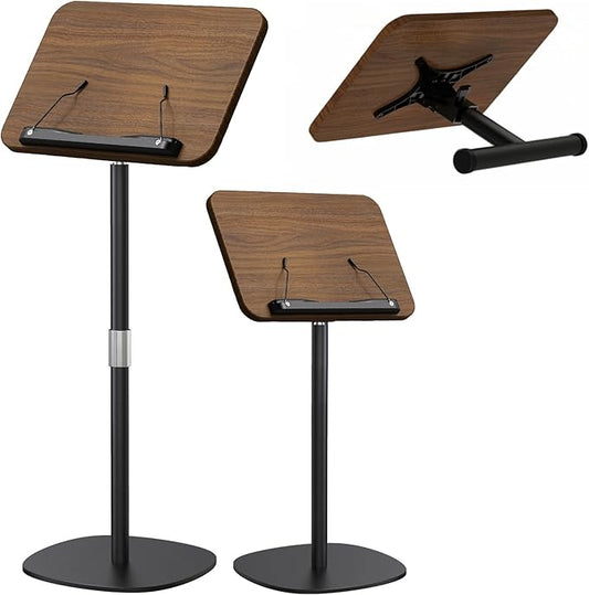 NAMON 2-in-1 Dual-use Floor & Desktop Book Stand, Durable Metal & Wood, Height Adjustable 16.5"-51", Floor Reading Stand for Sheet Music, Cookbooks, Projector (Walnut Finish, 11.8" x 16.5" Panel)