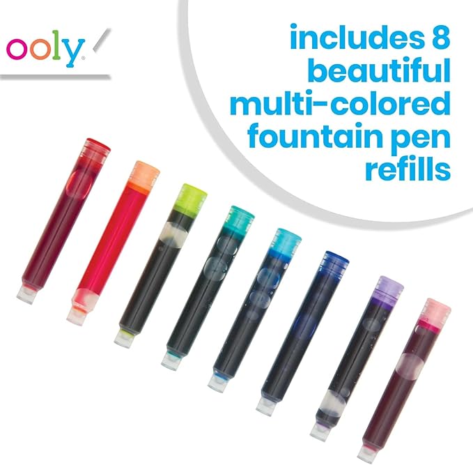 Ooly Color Write Colorful Fountain Pen Ink Refills, Set of 8, Multicolor Refills Compatible with Ooly Fountain Pens Only, School Supplies