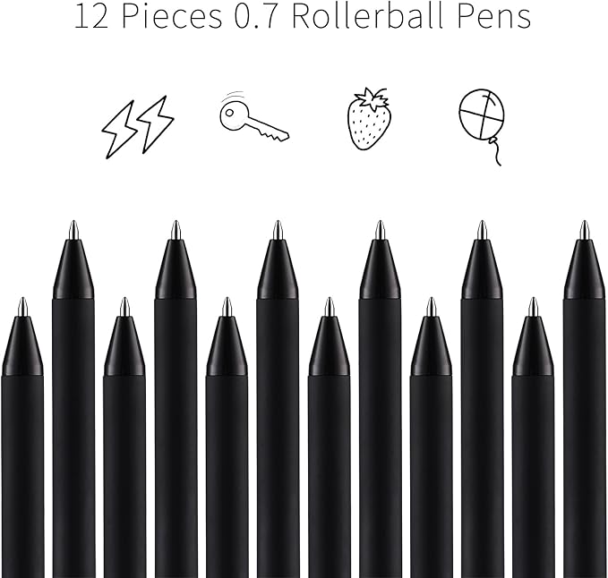 YISAN Black Gel Pens 12 Pack,Black Ink Pens Bullet Tip 0.7 mm,Journal Pens Fast Dry,Retractable,Smooth Writing for Journaling and Note Taking,71051