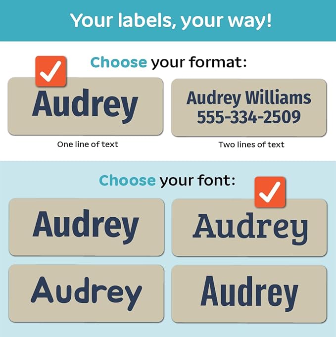 Kids Personalized Name Labels for School, Camp, Daycare (128 Labels) Custom Peel and Stick Waterproof Name Tags Stickers for Water Bottles, Lunch Boxes, Clothing, School Supplies (Raindrop Colors)
