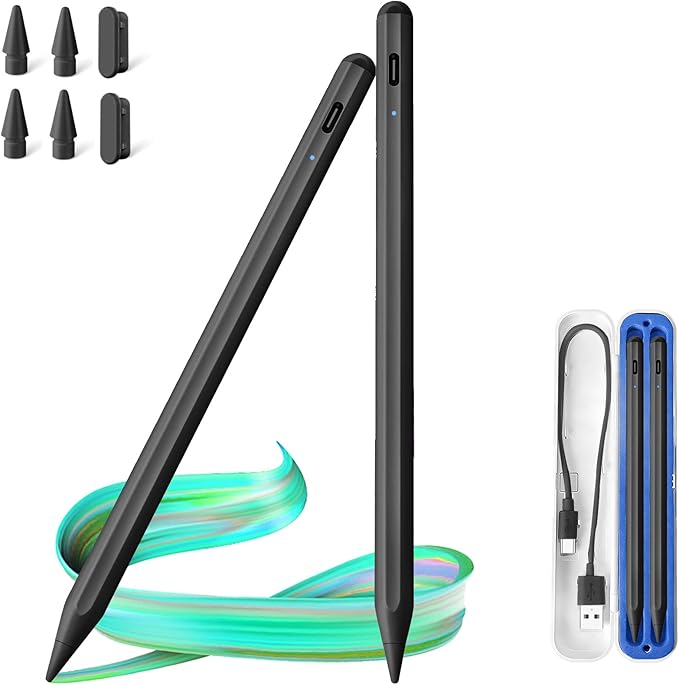 2 Pack Stylus Pen for iPad Apple:Fast Charge for iPad Pencil Apple Pen with Palm Rejection Tilt Sensitivity - Pen for iPad 10/9/8/7/6, iPad Pro 12.9"/11"/13" M4, iPad Mini 6/5, iPad Air 5/4/3/M2 Black