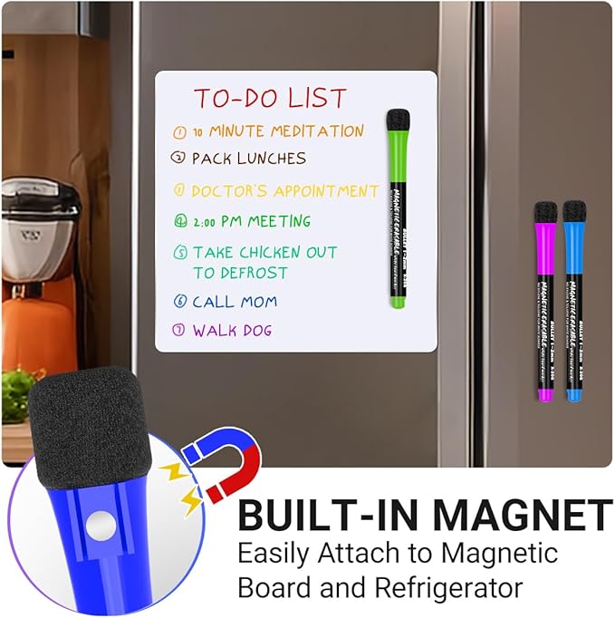 Magnetic Dry Erase Markers Fine Point Tip, 12 Count Colorful White Board Markers Dry Erase Marker with Eraser Cap, Low Odor Thin Marking for Teachers, Calendar Boards, Office, School Supplies