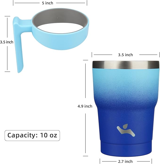 Konokyo 10 oz Tumbler with Handle and 2 Straw 2 Lid, Insulated Water Bottle Stainless Steel Vacuum Cup Reusable Travel Mug,Sky