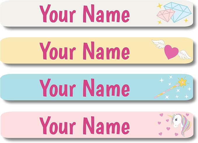 Lovable Labels Personalized Labels for Kids (120 Labels) - Waterproof Dishwasher Safe Peel and Stick Labels are Great for School Supplies Daycare Camp Bottles (Unicorn Dreams)