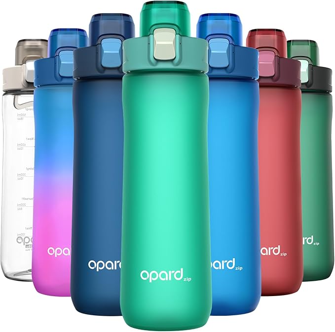 Opard Zip 20oz Plastic Water Bottle Dishwasher Safe, Leakproof Flip-Top Lid, BPA Free Tritan, Wide Mouth Reusable Kids Water Bottle for School Hiking Commuting Outdoor Travel and Gym